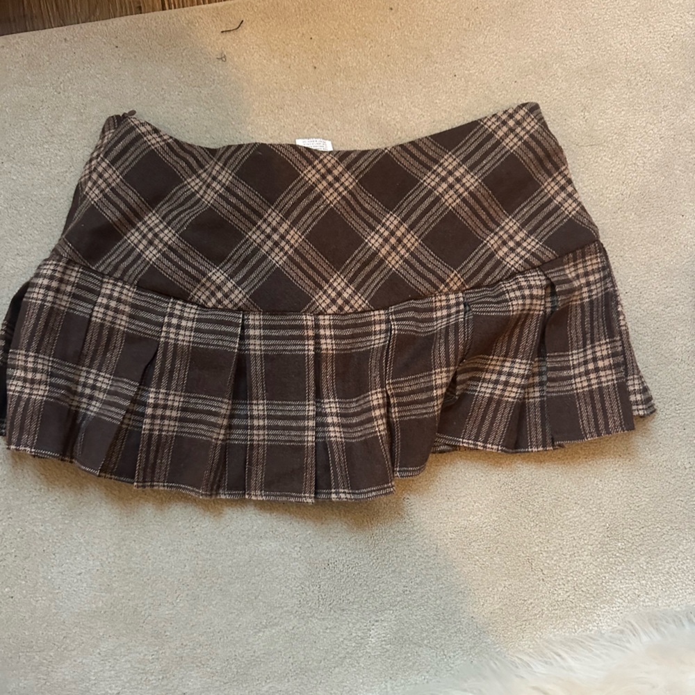 Brown Plaid Pleated Skirt